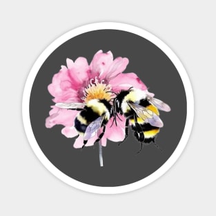 Bees in Watercolor Sitting on A Pink Flower Magnet